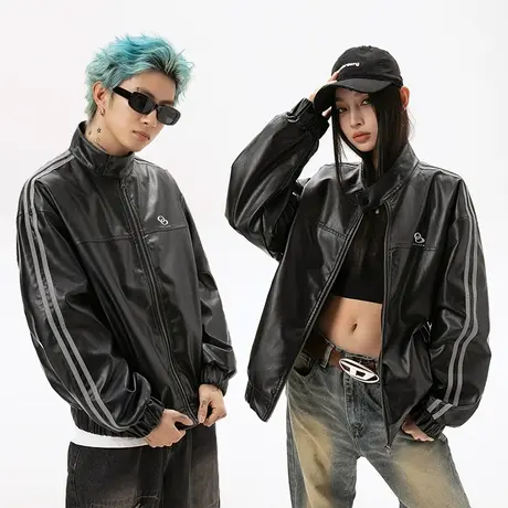 男士美式皮衣外套男潮牌痞帅高级感男装机车服防风外衣情侣皮夹克图片