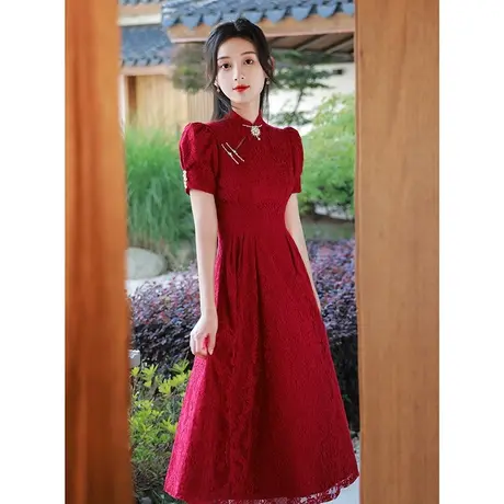 敬酒服女夏季新娘礼服法式收腰修身结婚2023新款订婚蕾丝连衣裙图片