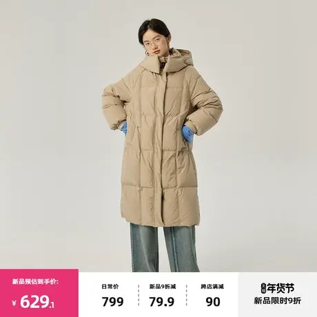 omont蛋挞家 90白鸭绒羽绒服女2023冬季新款连帽加厚保暖中长外套商品大图