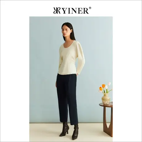 YINER音儿女装冬季法式优雅绵羊毛松弛锥形长裤休闲裤商品大图