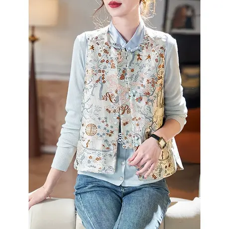 宝诗黎国风盘扣刺绣马甲外套2024春季新款百搭设计感无袖外搭上衣商品大图