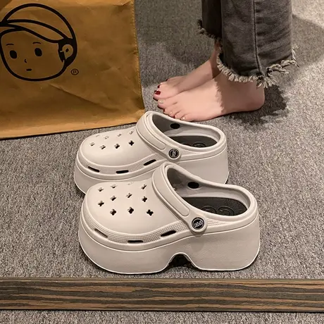 高级感厚底洞洞鞋女夏外穿2024年新款两穿沙滩凉鞋时尚包头凉拖鞋商品大图