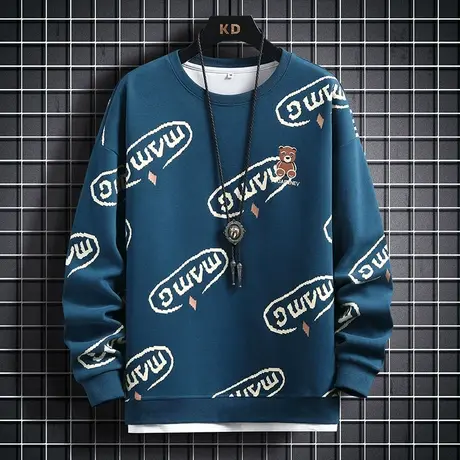 卫衣男春秋款圆领男生上衣2023新款秋季美式男士薄款无帽长袖外套商品大图