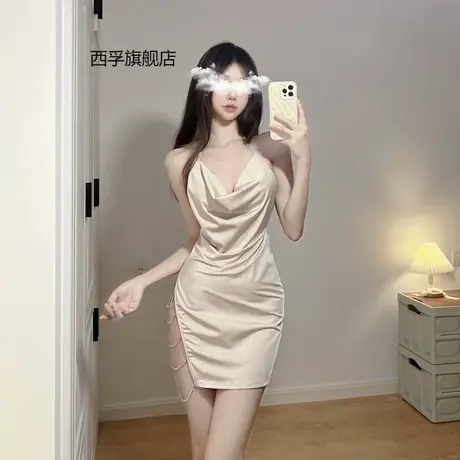 欧美性感吊带睡衣情趣内衣纯欲侧开亮钻深V包臀裙秘书套装制服图片