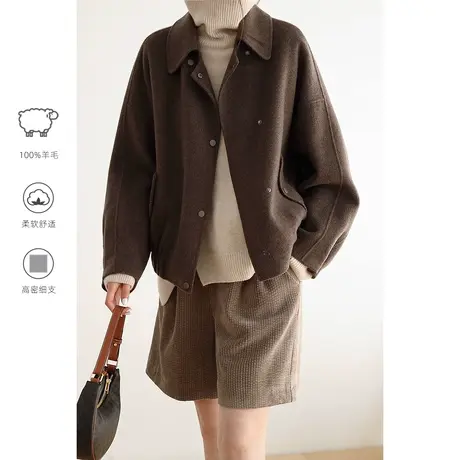 嘉茱莉2022秋冬新款毛呢大衣女短款小个子小众高级感双面呢子外套商品大图