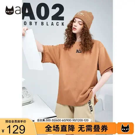 a02时尚潮酷设计感短袖夏季新款纯棉短袖logo款T恤半袖国潮女商品大图