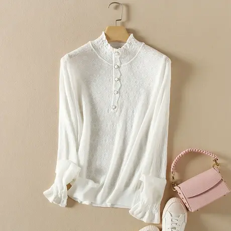 美丽诺羊毛半高领毛衣女宽松套头打底衫秋装2023新款内搭针织衫女商品大图