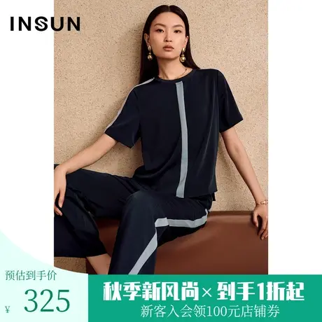 恩裳夏简约条纹流行天蓝色休闲时尚运动风衬衫女图片