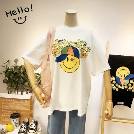2020夏季新款韩国东大门ins笑脸港风宽松大版短袖T恤BF休闲显瘦女商品大图