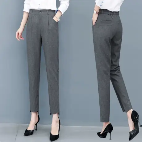 西装裤女直筒宽松裤子女2023春秋新款松紧高腰气质职业OL风休闲裤图片