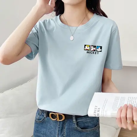 2022夏季新款圆领短袖t恤女宽松内搭ins潮流基础印花女装上衣体桖商品大图