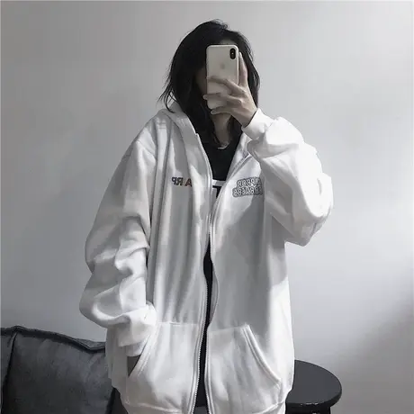 美式hiphop卫衣女2021宽松韩版潮ins设计感小众春秋薄款开衫外套商品大图