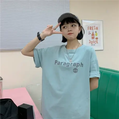 简约字母T恤2023韩版新款宽松百搭纯棉原宿风ulzzang短袖上衣ins图片