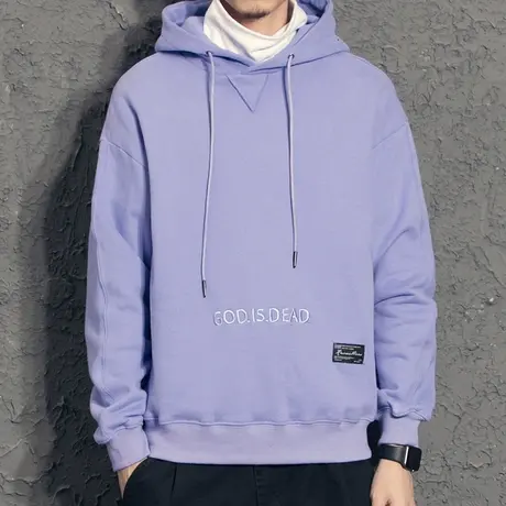 奕飏假两件高领男士卫衣秋冬款 加绒保暖帽衫 字母刺绣连帽卫衣潮商品大图