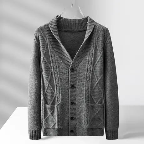 秋冬季新款男士V领加厚针织衫2022冬季新款百搭纯色帅气开衫毛衣商品大图
