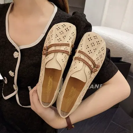 2023春夏新款复古民族风镂空豆豆鞋软皮软底休闲一脚蹬舒适平底女商品大图