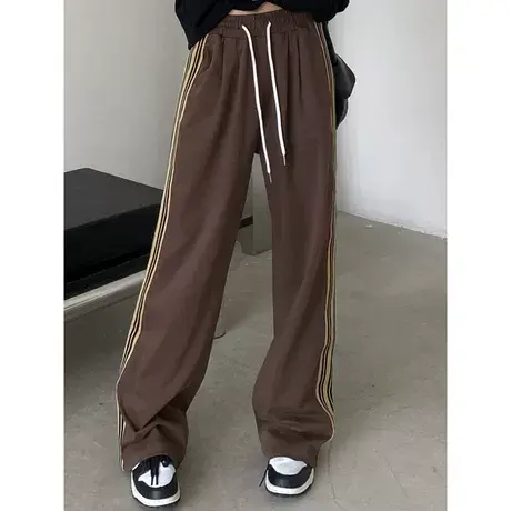 胖妹妹裤子女潮ins大码春秋新款美式直筒裤杠条运动休闲卫裤200斤商品大图