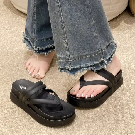 人字拖女款夏季网红外穿简约时尚沙滩夹脚拖鞋松糕厚底增高凉拖鞋商品大图