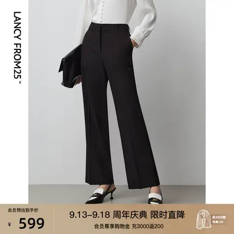 朗姿黑色高腰垂感阔腿裤显瘦长裤休闲裤2023秋季新款女士通勤裤子商品大图