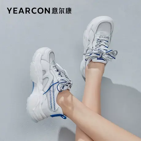 意尔康女鞋2022夏季新款透气网面鞋运动休闲鞋女增高厚底老爹鞋女商品大图