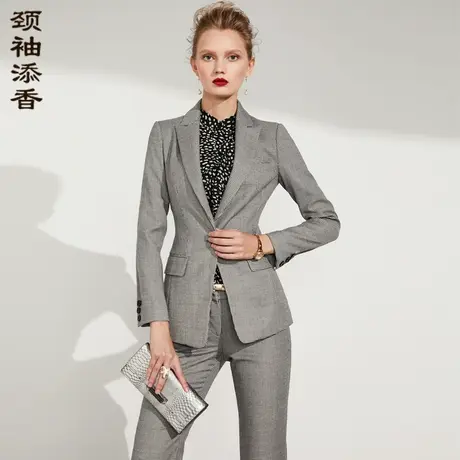 颈袖添香2023千鸟格气质OL职业装时尚修身商务正装羊毛套装商品大图