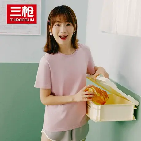 三枪女生T恤纯棉2023夏新品亲肤全棉水柔棉圆领短袖女士打底汗衫商品大图