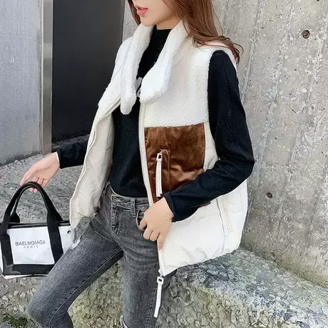 2023秋冬休闲羽绒棉马甲女短款秋冬加厚棉服坎肩颗粒绒拼接外套潮商品大图