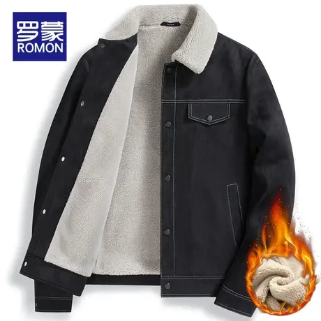 罗蒙加绒加厚夹克男2023冬季新款男士工装休闲潮流外套上衣服男装商品大图