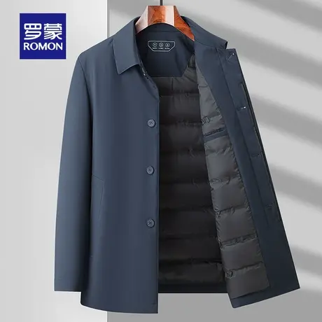 罗蒙男士休闲羽绒服中长款翻领行政款干部装加厚保暖爸爸冬季外套图片