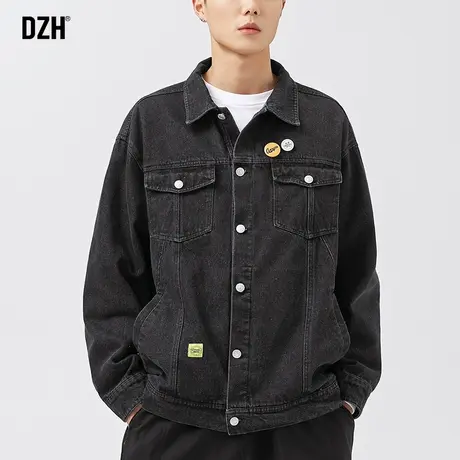 男生黑色牛仔外套潮牌男春秋款宽松美式高街潮牌工装夹克痞帅上衣商品大图