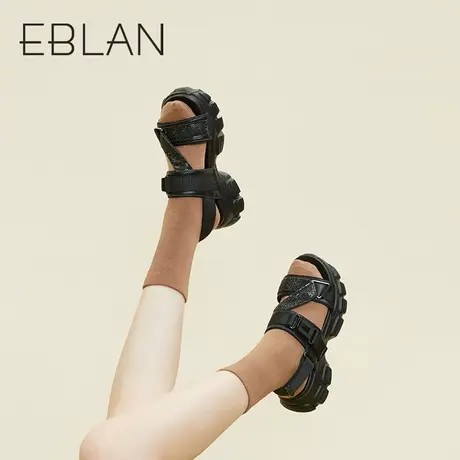 伊伴春夏女鞋厚底休闲鞋运动酷飒沙滩鞋子闪钻金属扣饰女凉鞋单鞋商品大图