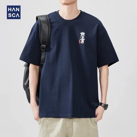hansca 250g重磅国潮印花短袖T恤男夏季2025新款宽松纯棉休闲上衣商品大图