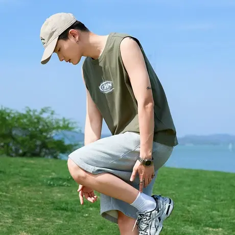 唐狮夏季新款男背心宽松坎肩无袖T恤上衣ins圆领内搭打底衫潮商品大图