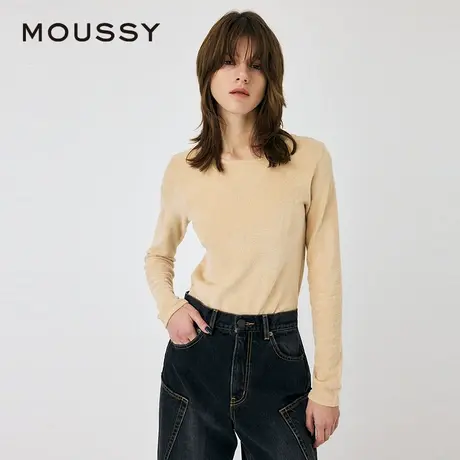 MOUSSY 春季新品简约基础款纯色圆领丝绒打底针织衫010HA670-8071商品大图