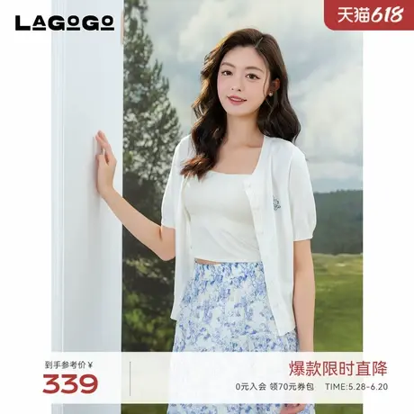 艺术家联名LAGOGO圆领短袖针织开衫女拉谷谷2025夏新款纯色上衣商品大图