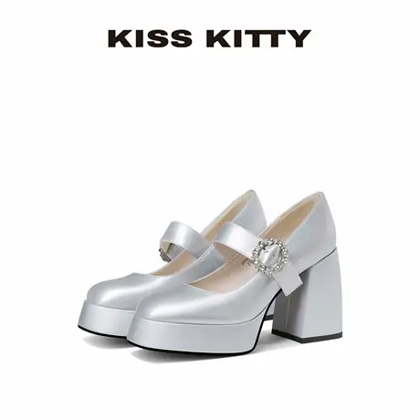 KISSKITTY2025年夏季新款浅口粗跟方头高跟鞋法式复古玛丽珍单鞋图片