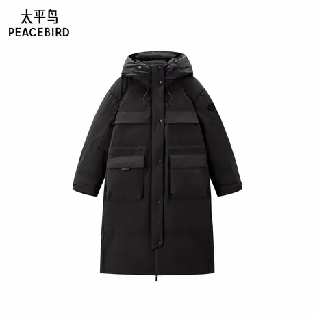 太平鸟工装口袋长款御寒面包羽绒服图片