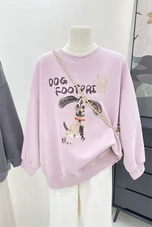 长袖套头卫衣女2023秋装新款韩国百搭趣味印花宽松慵懒休闲上衣潮商品大图