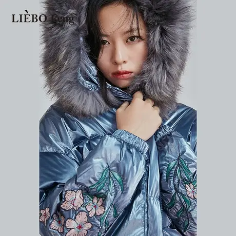 裂帛LIEBOFeng2023年原创设计民族风刺绣连帽白鸭绒泡芙羽绒服女商品大图