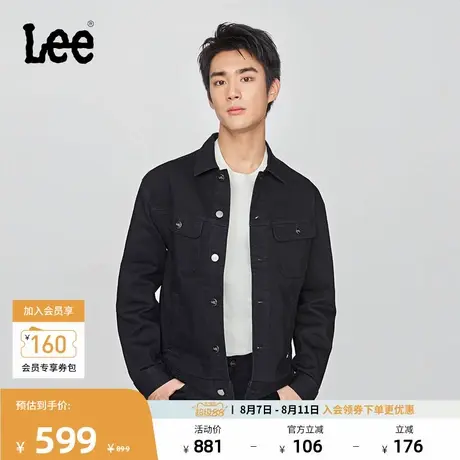 Lee25秋冬新品舒适版翻领小Logo织标黑色男牛仔夹克外套休闲潮商品大图