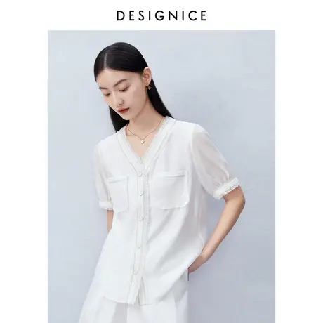 商场同款迪赛尼斯白衬衣2023夏季新款高级感简约短袖天丝衬衫女商品大图