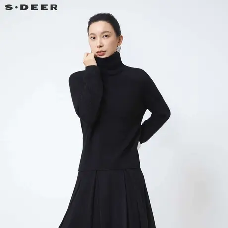 sdeer圣迪奥冬季女装罗纹圆领打底山羊绒通勤针织衫S24483520商品大图