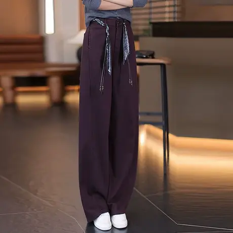 紫色垂顺天丝棉牛仔弯刀裤女春秋季新款镰刀直筒裤高腰时尚阔腿裤图片