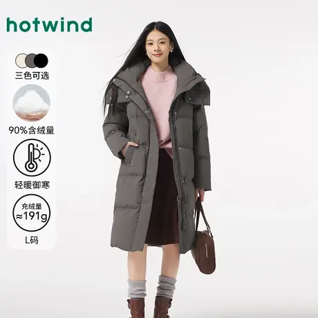 热风长款过膝羽绒服2024年冬季新品女款黑色加厚保暖连帽羽绒服商品大图