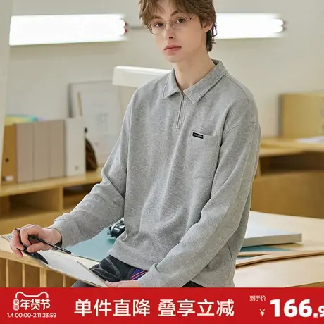 唐狮2026春季新款长袖polo衫男华夫格肌理感拉链半通勤休闲风T恤图片