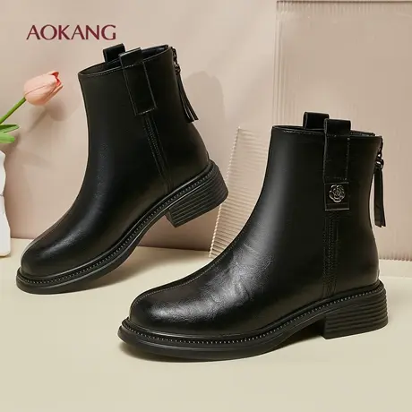 奥康 女鞋2025冬季时尚英伦风防滑耐磨厚底休闲百搭拉链靴子女F图片