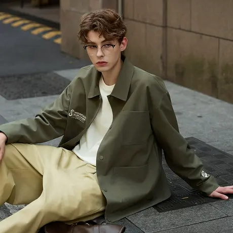 唐狮秋季外套男款翻领精致刺绣短款外套复古休闲薄款百搭时尚TUTA商品大图