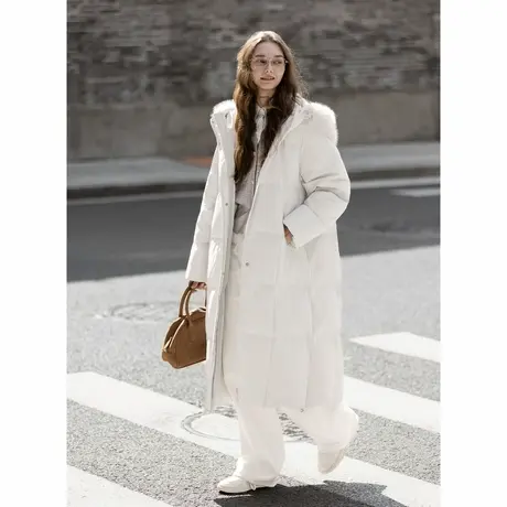 唐狮冬季羽绒服女长款连帽可拆卸仿真毛加厚羽绒外套温柔气质TUTA图片