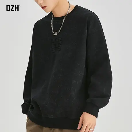 男士黑色扎染卫衣男春秋季美式重磅2023年新款休闲百搭上衣打底衫商品大图
