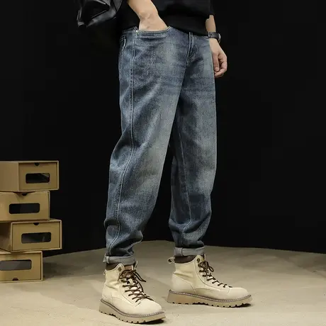 弹力牛仔裤男2023新款锥形小直筒秋冬款男士裤子宽松大码秋季男裤商品大图